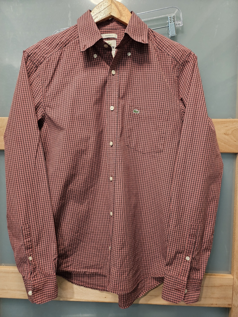 Lacoste Men's Red Check Button-Down Shirt
